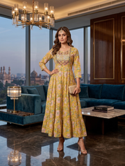 Yellow Floral dress Kurti