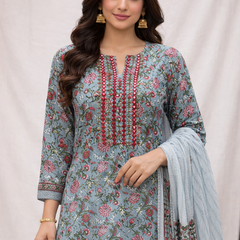 White Floral Cotton Suit