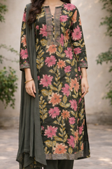 Brown Floral Print Suit