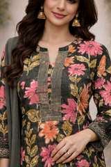 Brown Floral Print Suit