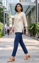 Blue Straight Fit Strech Trouser