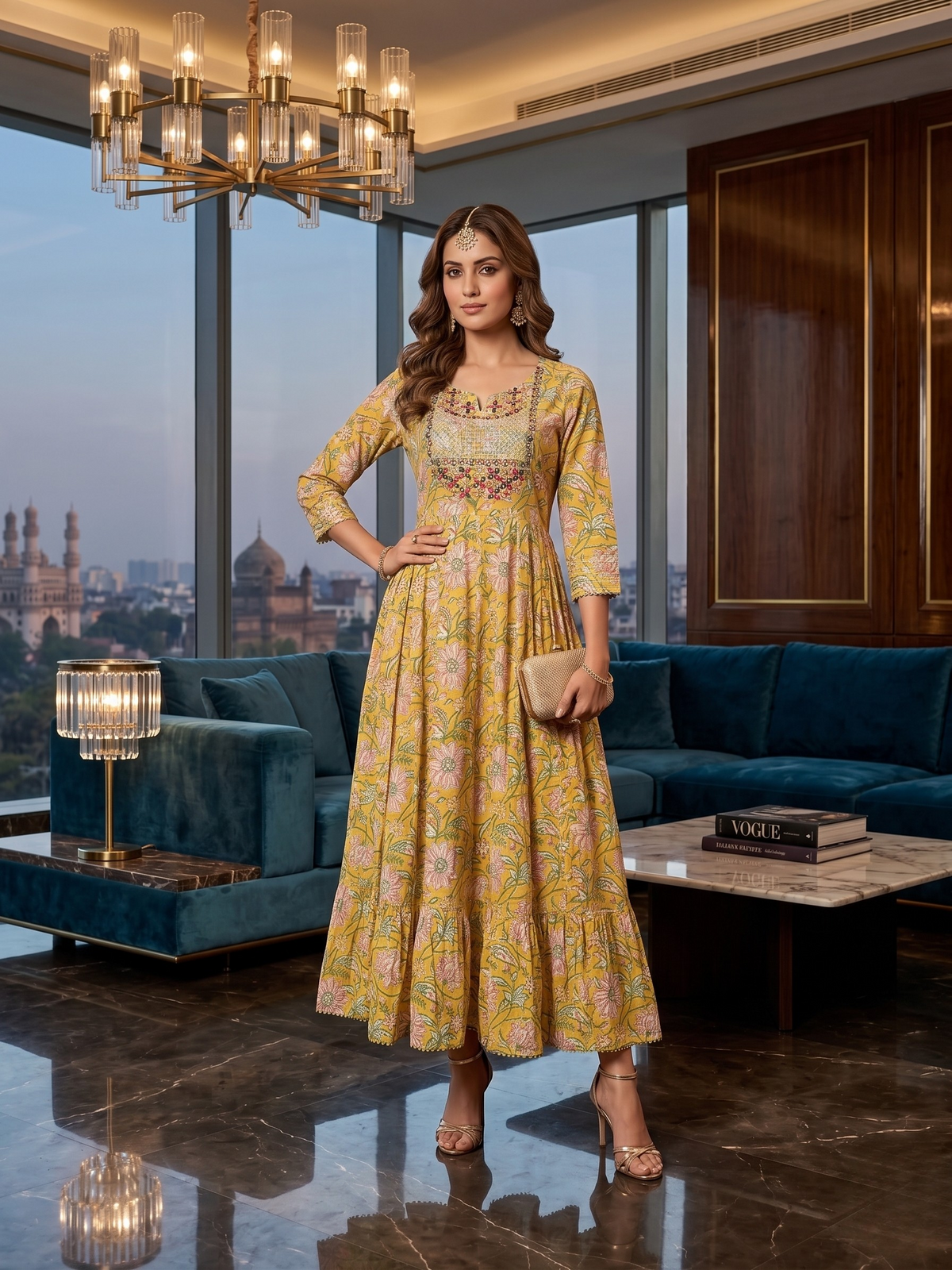 Yellow Floral dress Kurti