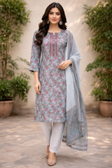 White Floral Cotton Suit