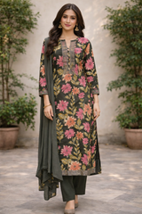 Brown Floral Print Suit