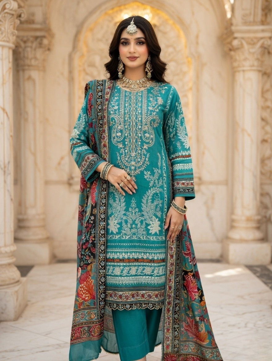 Blue Cotton PAKISTANI STYLE Suit