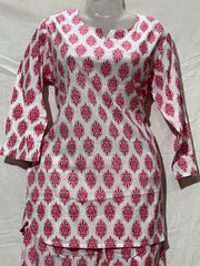 White and Pink Kurti Set WITH FREE SCRUNCHY